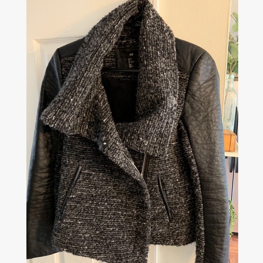 H&M wool and faux leather asymmetrical coat/jacket